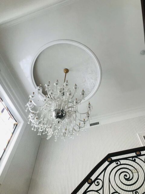 Snow White Venetian Plaster Applied in a Residential Foyer Ceiling