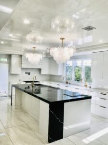 Super White High-Gloss Authentic Venetian Plaster Applied Over the Ceiling
